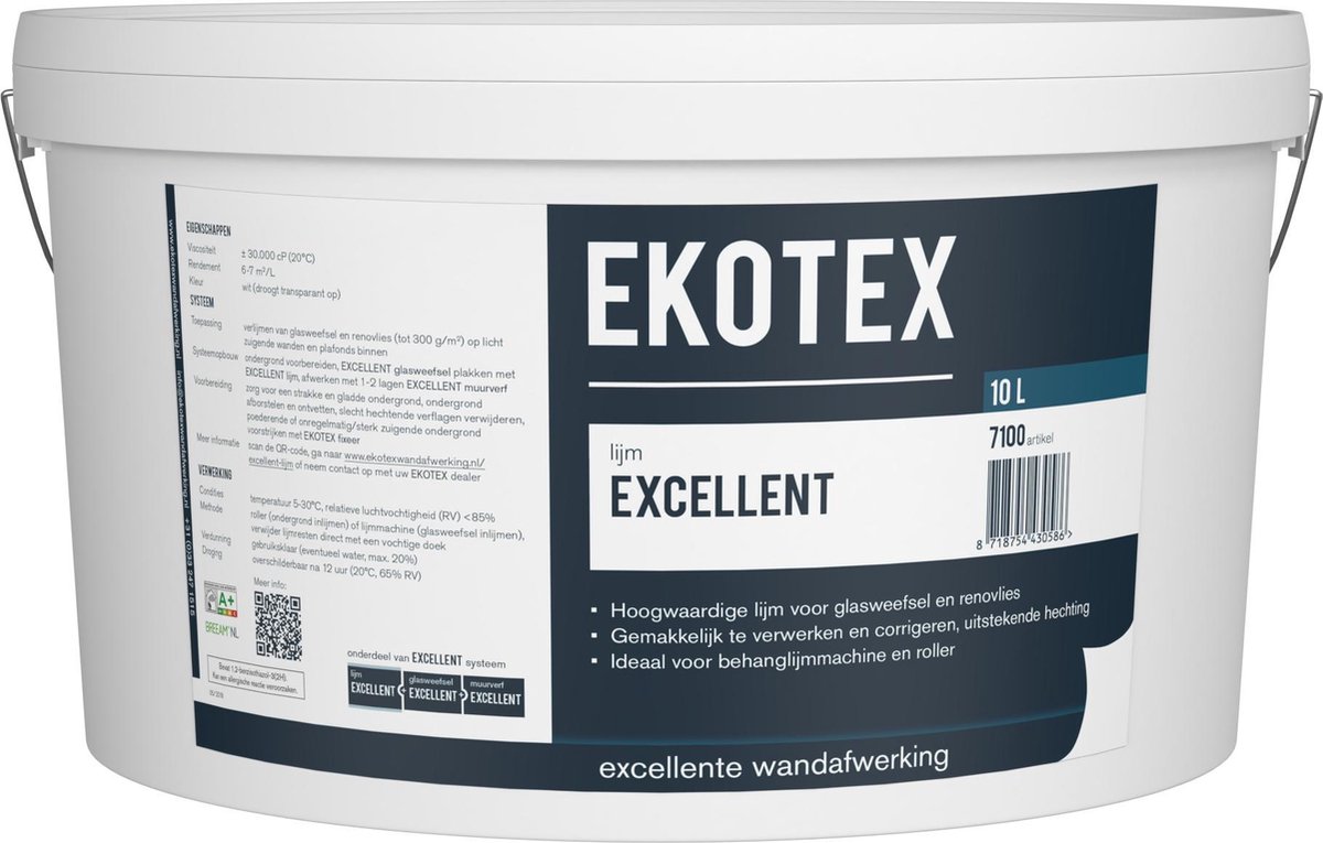 Behang lijm - Ekotex excellent lijm transparant - 10 liter