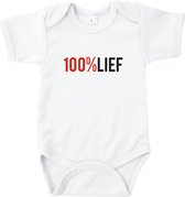 Rompertjes baby met tekst - 100% lief - Romper wit - Maat 74/80