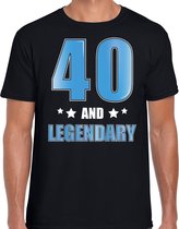 40 and legendary verjaardag cadeau t-shirt / shirt - zwart met blauwe en witte letters - voor heren - 40ste verjaardag kado shirt / outfit L