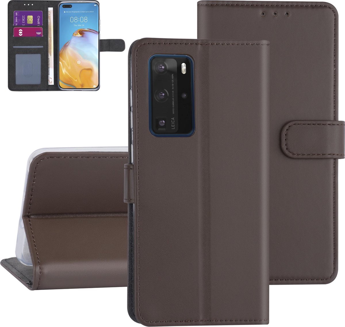 Hoesje voor Huawei P40 Pro - Bruin - Book Case - Kaarthouder