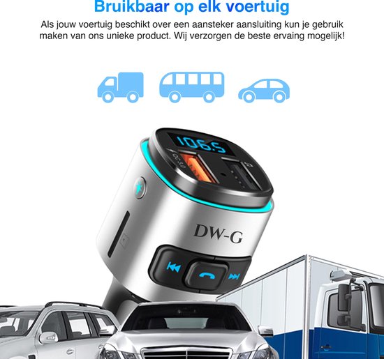 DW-G Bluetooth FM Transmitter - Auto Lader - Carkit - Handsfree - MP3 - USB - SD Kaart - Snel Lader - Audio Receiver