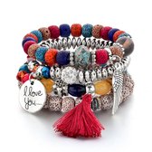 Bracelet 'Je t'aime' - Bracelet à breloques fait main - Bracelet Boho - Bracelet d'amitié - Bracelet en Bracelets de perles - Bracelet Ibiza - 4 couches - Boho chic
