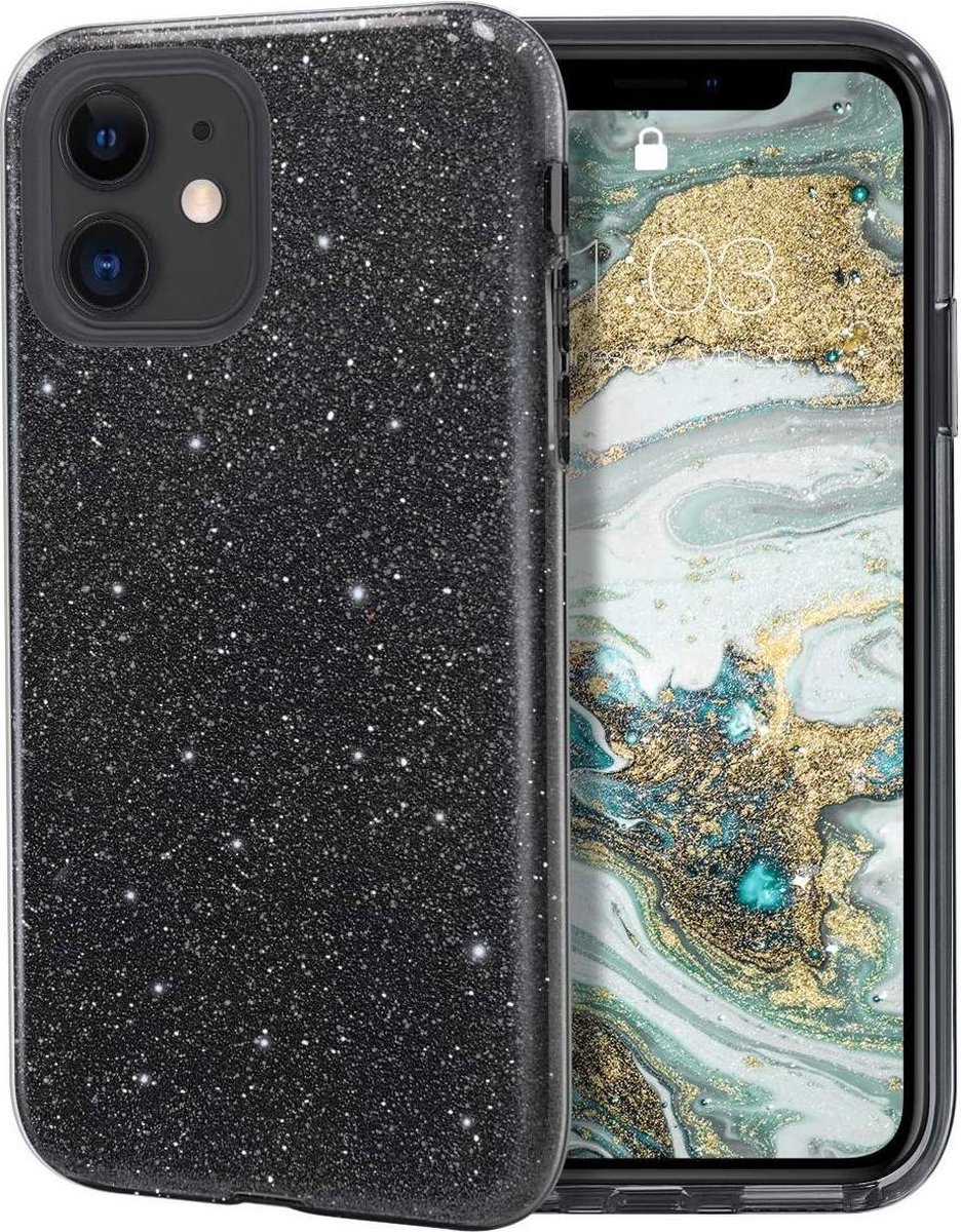 iPhone case Black Glitter voor iPhone 11 Pro Max - iphone 11 pro max hoesje - iPhone 11 pro max case - beschermhoes