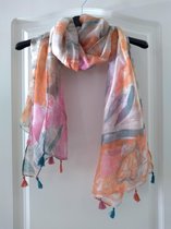 Sjaal Karin oranje geel groen beige wit