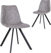 2 stoelen set design scandinavisch 83 cm PU grijs ijzeren frame zwart