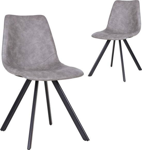 2 stoelen set design scandinavisch 83 cm PU grijs ijzeren frame zwart |  bol.com