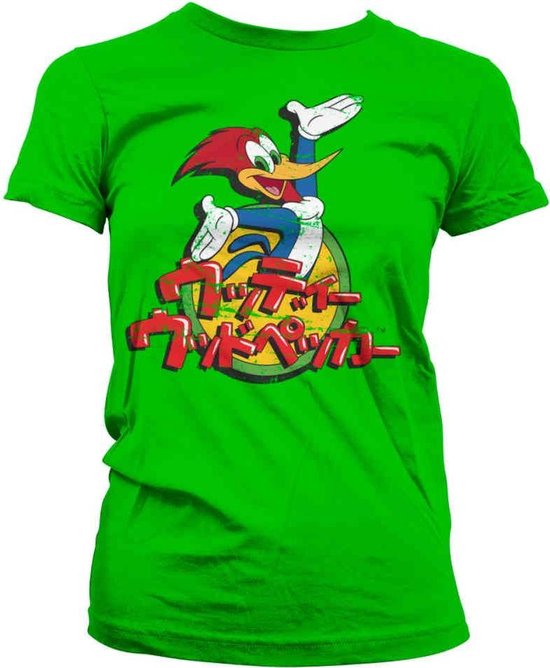 Woody Woodpecker Dames Tshirt -2XL- Washed Japanese Logo Groen