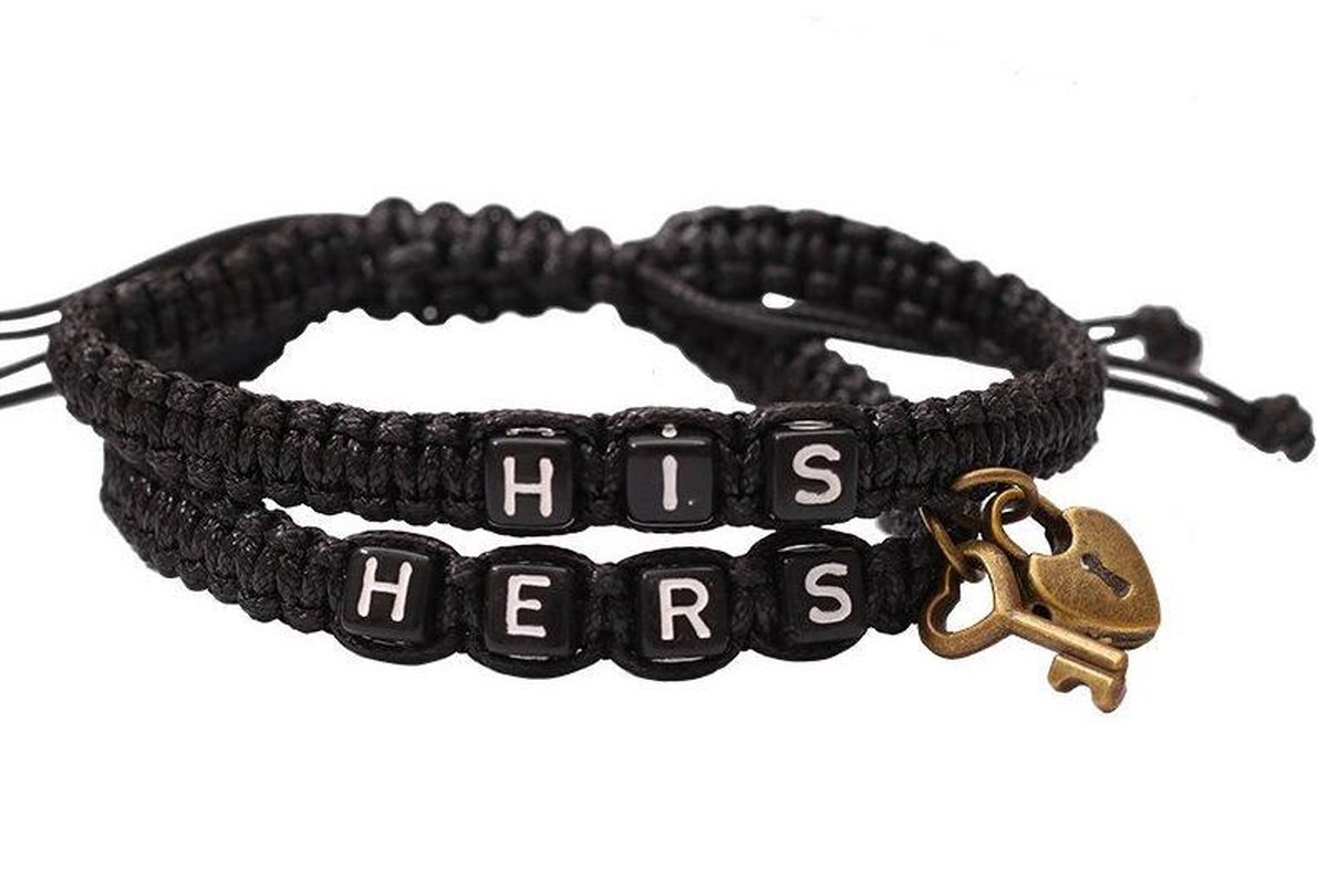 His & Hers Armband Set voor Hem en Haar - Hartje - Zwart / Zwart - Romantisch Liefdes Cadeau - Mannen Cadeautjes - Cadeau voor Man - TrendFox