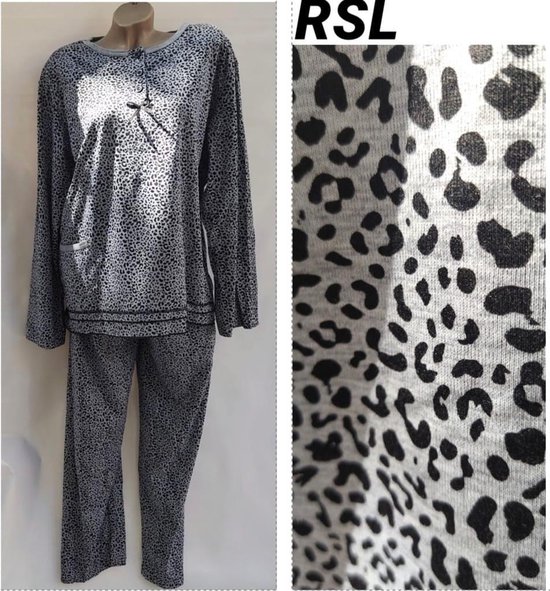 Dames pyjama set met panterprint XXXL 44-46 grijs/zwart | bol.com