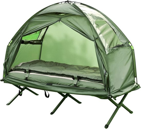 Simpletrade Tent - Veldbed - Slaapzak - Opblaasbaar kussen - Voetluchtpomp  - 194x87x165 cm | bol.com