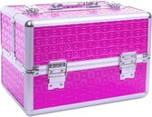BEAUTYCASE XL ROZE, stevige professionele aluminium roze make-up koffer met sloten