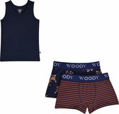 Woody ondergoed set jongens - geit - blauw - 1 onderhemd en 2 boxers - maat 116