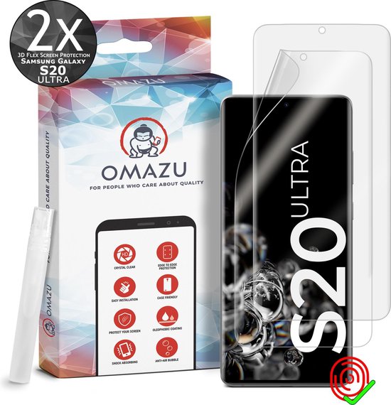 Samsung Galaxy S20 Ultra OMAZU 3D Flex TPU Screenprotector, 2 Pack - 100% vingerafdruk scanner compatible- Edge-to-Edge beschermingsfunctie