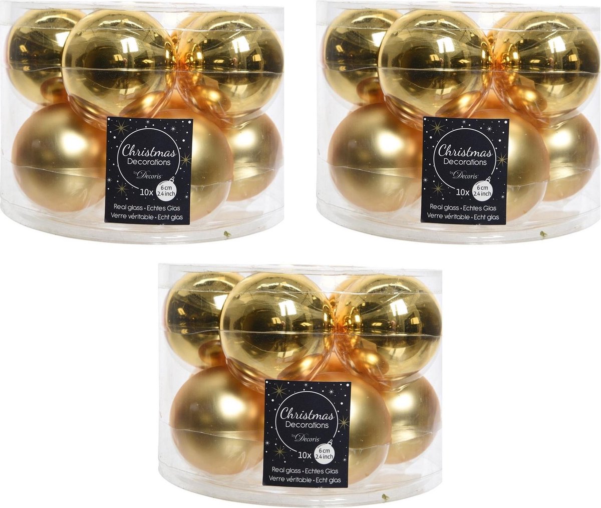 30x Gouden glazen kerstballen 6 cm - glans en mat - Glans/glanzende - Kerstboomversiering goud