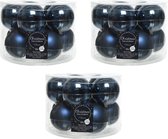 30x Donkerblauwe glazen kerstballen 6 cm - glans en mat - Glans/glanzende - Kerstboomversiering donkerblauw