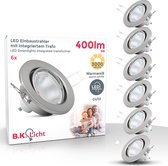 B.K.Licht - Inbouwspots - LED - 6 stuks - voor binnen - met GU10  - kantelbaar - ronde - spotjes inbouw - Ø8.6cm - IP23 - 3.000K - 400Lm - 5W - nikkel