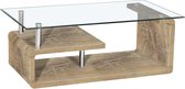 Design salontafel 120 cm met rechthoekig glazen blad en eikenkleurig MDF-frame