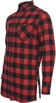 Urban Classics Overhemd -L- Side-Zip Long Checked Flanell Zwart/Rood