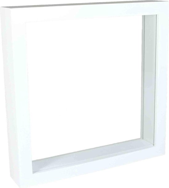 Wit houten dubbelglas lijst 24 cm x 24 cm met ophanghaakje