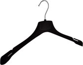 De Kledinghanger Gigant - 5 x Mantel / kostuumhanger kunststof velours zwart met schouderverbreding en rokinkepingen, 42 cm