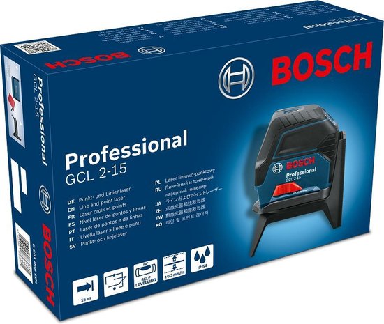 Bosch Professional GCL 2-15 Combilaser - incl Opbertas - Batterijen - Laserrichtbord - Bosch Professional
