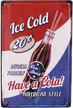 Wandbord – Mancave – Ice cold cola – Coca Cola – Vintage - Retro -  Wanddecoratie – Reclame bord – Restaurant – Kroeg - Bar – Cafe - Horeca – Metal Sign - 20x30cm