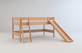 Mobi Nik halfhoge hoogslaper kinderbed-stapelbed met glijbaan 200 x 90 natuur