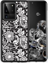 Mobiel TPU Hard Case Geschikt voor Samsung Galaxy S20 Ultra Telefoon Hoesje met Zwarte rand Zwart Bloemen