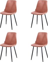 Kuipstoel - Set van 4 - Roze - Gestikt ruitjespatroon - merk Troon Collectie - Velvet stoel - model Ariane - Eetkamerstoel