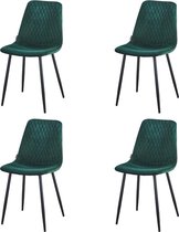 Velvet kuipstoel donker groen - Troon Collectie - Set van 4 - Velvet stoel - Gestikt ruitjespatroon - Eetstoelen - Kuipstoelen - Ariane - Fluweel - Set