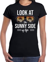 Sunny side feest t-shirt / shirt Look at the sunny side of life voor dames - zwart - Beach party outfit / kleding/ verkleedkleding/ carnaval shirt XL