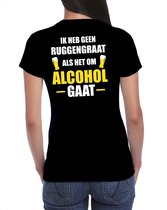 Oktoberfest Geen ruggengraat als het om alcohol / drank gaat fun t-shirt - zwart met wit en gele letters - voor dames - bier drink shirt kleding / outfit / themafeest S