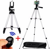 Smartphone Tripod Camera Statief 102 Cm Zilver voor Fotocamera en Smartphone - iPhone - Canon – Nikon - Spiegelreflexcamera + Bluetooth Remote Shutter ,,, HiCHiCO®