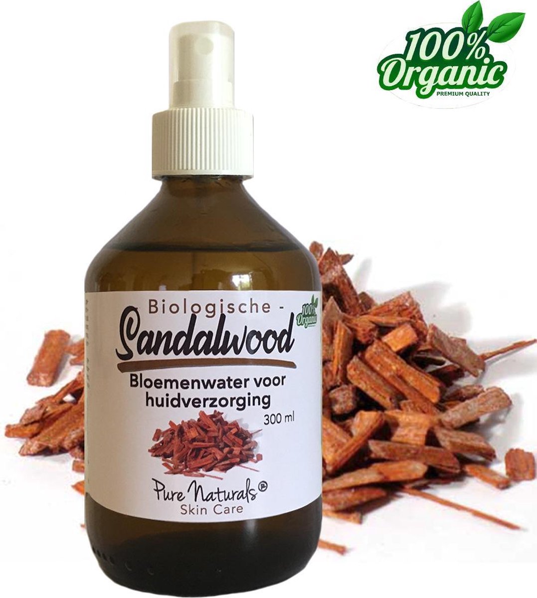 Sandelhout Bloemen water 300 ml - Sandalwood Hydrolaat - 100% Puur - Biologisch - Roomspray - Bodyspray