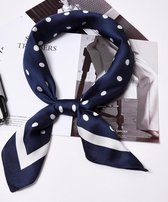 Stijlvolle Sjaal Navy Blauw - Off-White / Beige Dots – 70 x 70 cm | Hoofdband - Sjaaltje - Bandana - Haarband | Gestipt - Stip - Polkadot - Dots | Prachtige glans | Chique om nek of aan tas!