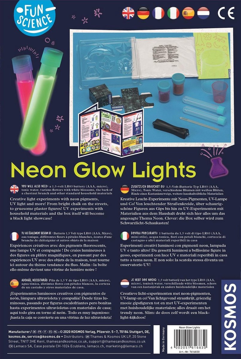 KOSMOS Neon Glow Lights - Experimente met UV-Licht - Maak Neonverf, Gipsfiguren en Lichtgevende Kunstwerken - Inclusief UV-Lamp - Creatieve STEM Experimenteerset - Vanaf 8 Jaar — afbeelding 2