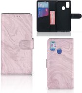 GSM Hoesje Geschikt voor Samsung Galaxy M21 Book Cover Geschikt voor Samsung M30s Flip Case Marble Pink