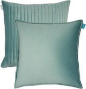 Sierkussen - Fluweel Streep Met Uni Set Van Sierkussens - Groen En Mint - 50 Cm X 50 Cm