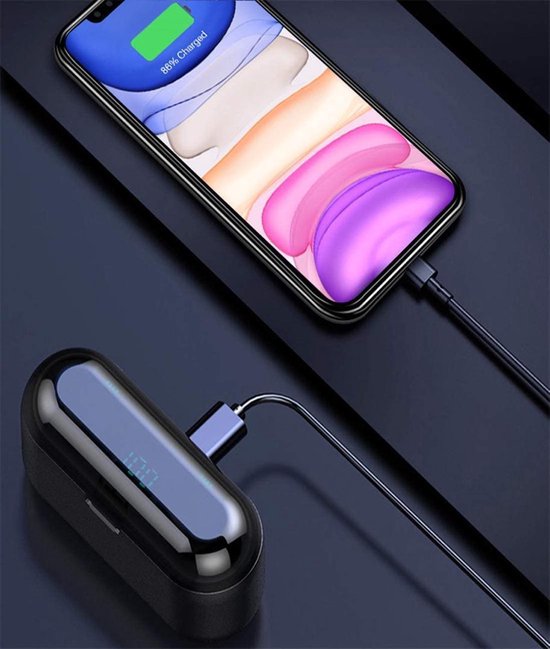 Draadloze oortjes / in-ear oordopjes - Bluetooth Draadloze buds - - Luxe indicator & Telefoon houder in 1 - Geschikt voor alle smartphones - Zwart.- (ook beschikbaar in wit) - Ture Wireless Stereo