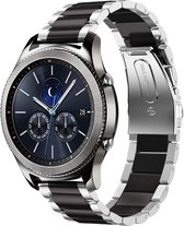 Stalen Smartwatch bandje - Geschikt voor  Samsung Gear S3 stalen band - zilver/zwart - Horlogeband / Polsband / Armband