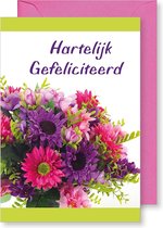 6 Wenskaarten met envelop - Gefeliciteerd - Dubbele kaart - 18 gram - 11,5 x 17cm