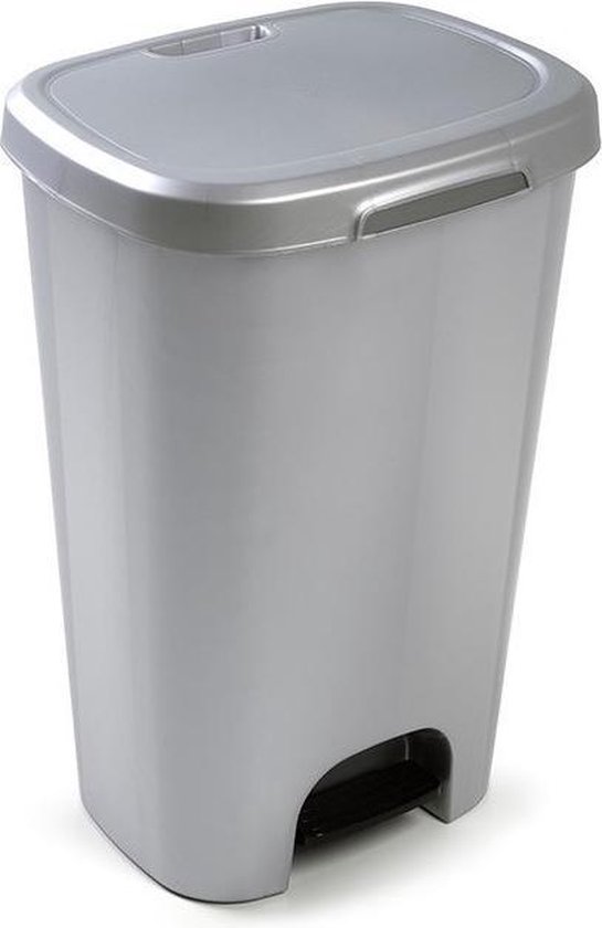 1x Kunststof afvalemmers/vuilnisemmers zilver 50 liter met deksel en pedaal – Vuilnisemmers/vuilnisbakken/prullenbakken – Kantoor/keuken prullenbakken