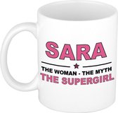 Naam cadeau Sara - The woman, The myth the supergirl koffie mok / beker 300 ml - naam/namen mokken - Cadeau voor o.a verjaardag/ moederdag/ pensioen/ geslaagd/ bedankt