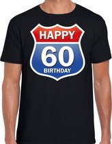 Happy birthday 60 jaar verjaardag t-shirt route bordje zwart voor heren S
