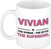 Naam cadeau Vivian - The woman, The myth the supergirl koffie mok / beker 300 ml - naam/namen mokken - Cadeau voor o.a verjaardag/ moederdag/ pensioen/ geslaagd/ bedankt