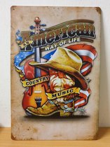 American Country  Music Reclamebord van metaal METALEN-WANDBORD - MUURPLAAT - VINTAGE - RETRO - HORECA- BORD-WANDDECORATIE -TEKSTBORD - DECORATIEBORD - RECLAMEPLAAT - WANDPLAAT - N