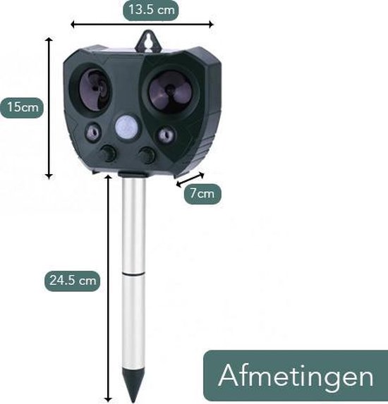 Kattenverjager - Diervriendelijke Ultrasone Dierenverjager op Zonne Energie - Waterbestendig - Katten verjager - Vogelverjager - Inclusief Lader - Mollenverjager - Vogelverjager - Ongedierteverjager - Tuin - Katten - Honden - Vogelverjager