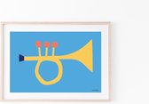 Mamahoela Babykamer Kinderkamer Poster 50 x 70 cm Trompet Blauw Geel