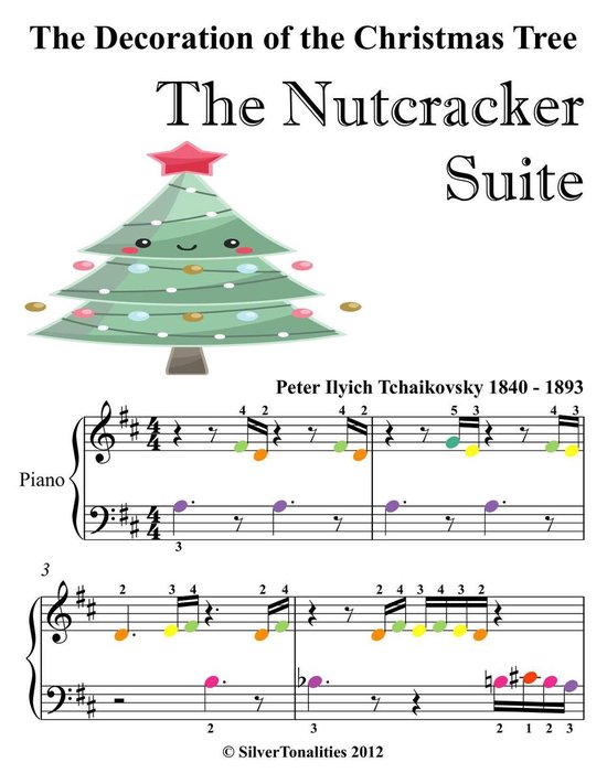 Decoration of the Christmas Tree the Nutcracker Suite Beginner Piano Sheet Music with Colored Notes