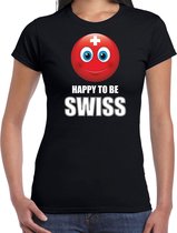 Zwitserland emoticon Happy to be Swiss landen t-shirt zwart dames XS